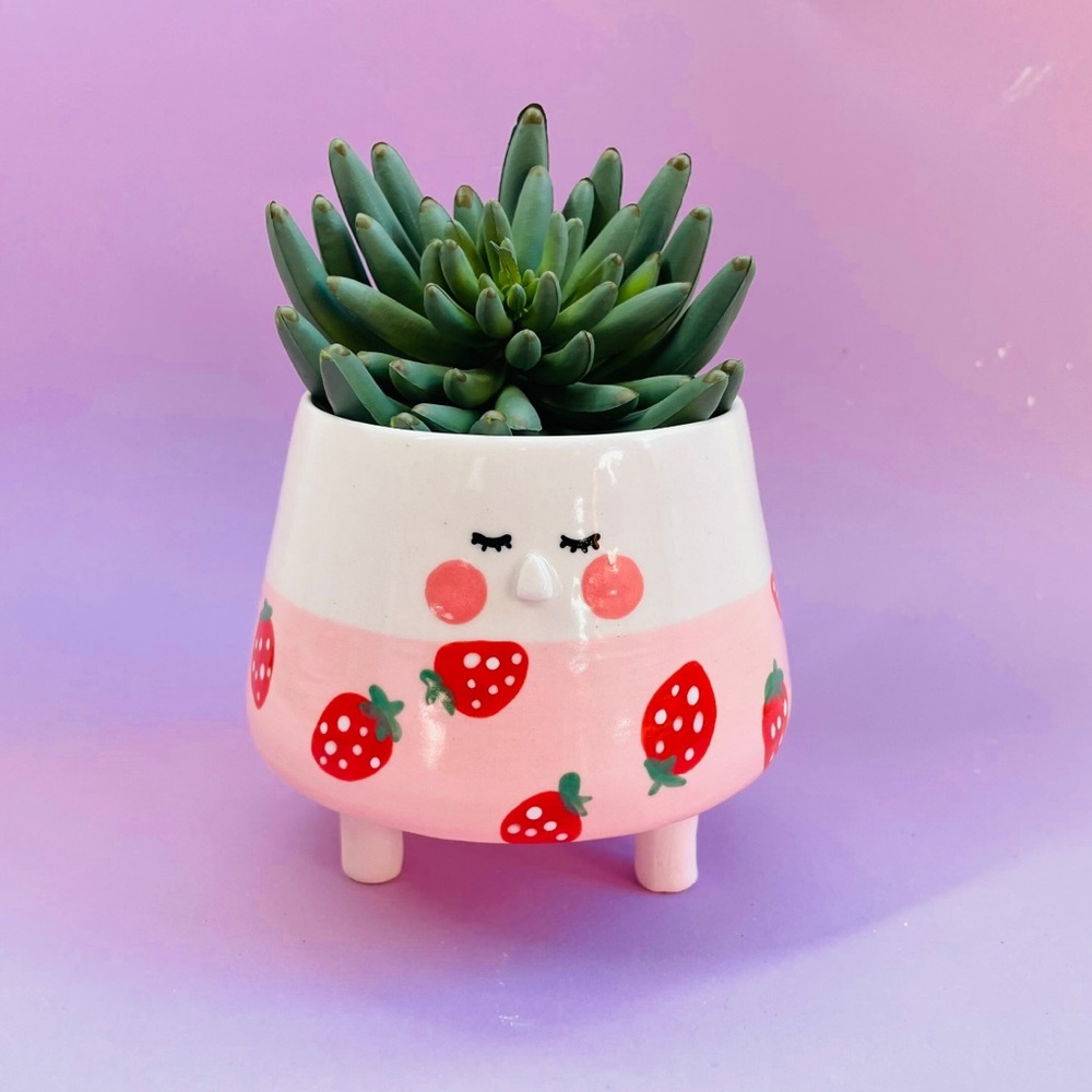 🍓 Handmade Ceramic Strawberry Cutie Planter